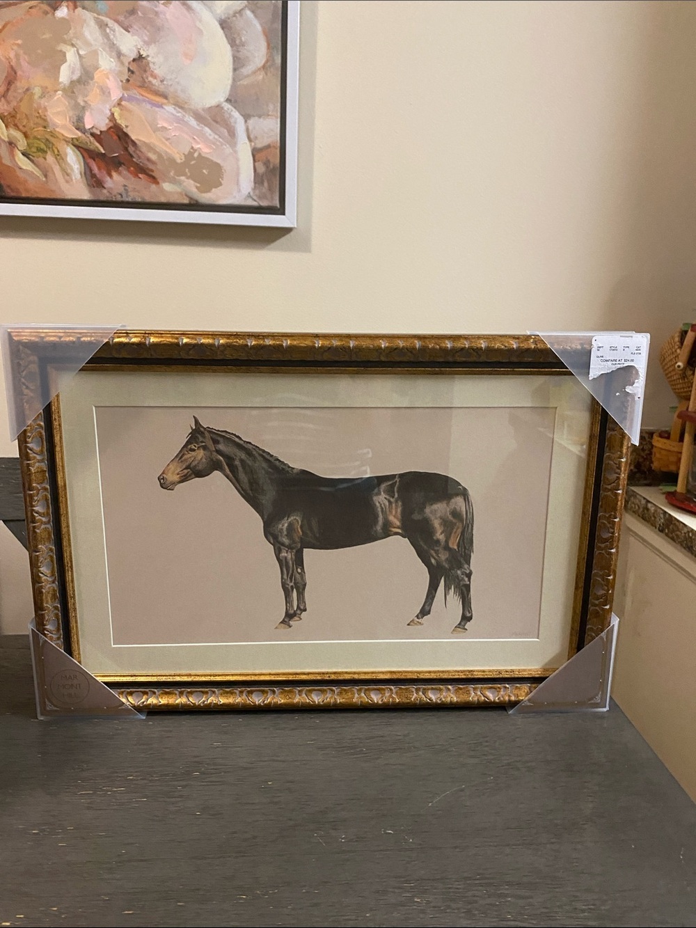 Framed Black Horse Print Wall Art - Classic Equestrian Accent